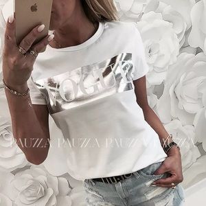 Vogue silver foil tee shirt top